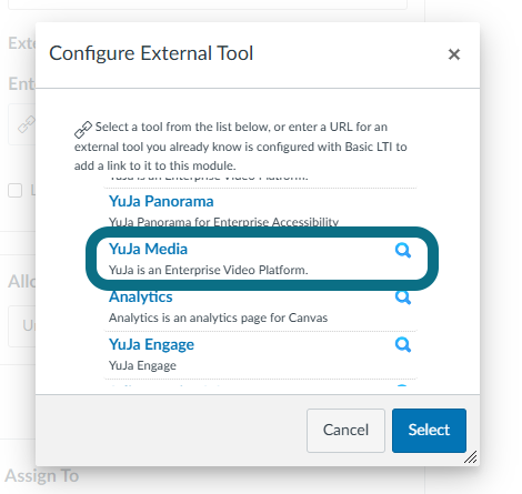 Image de la fenêtre Configurer l'outil externe dans la page de création de devoir de Canvas.