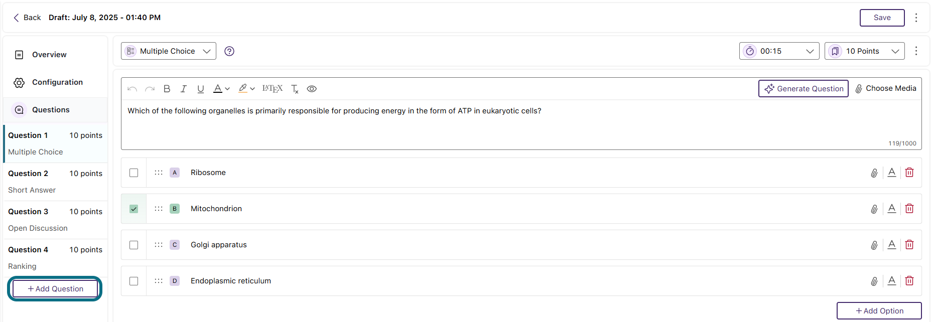 Ajout de questions dans Engage