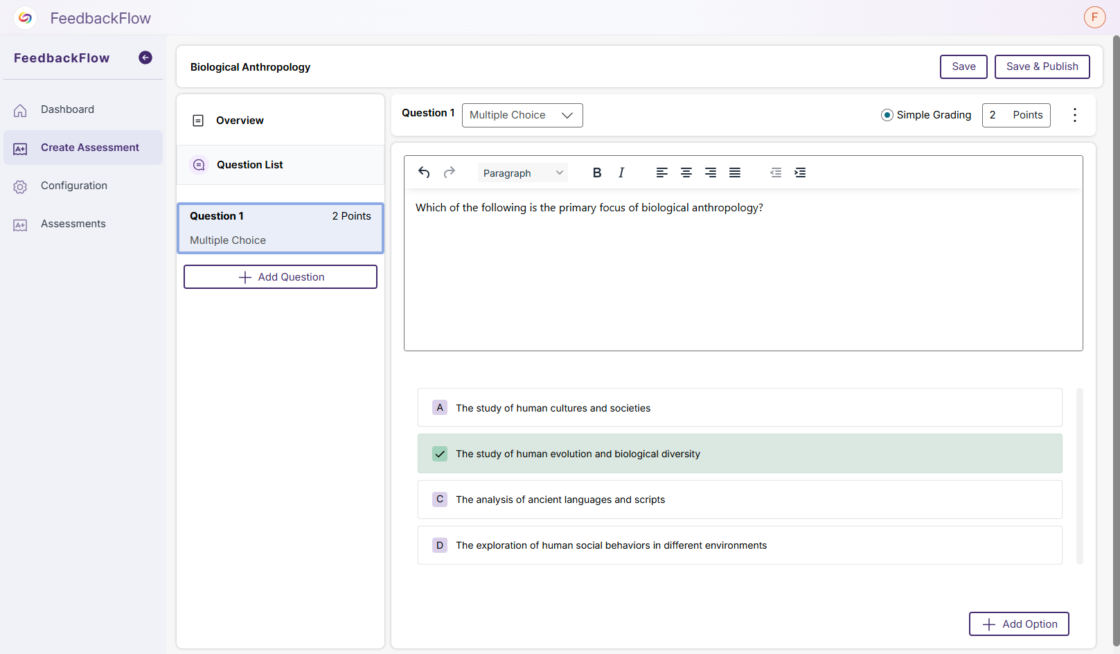 Questions à choix multiples dans FeedbackFlow.