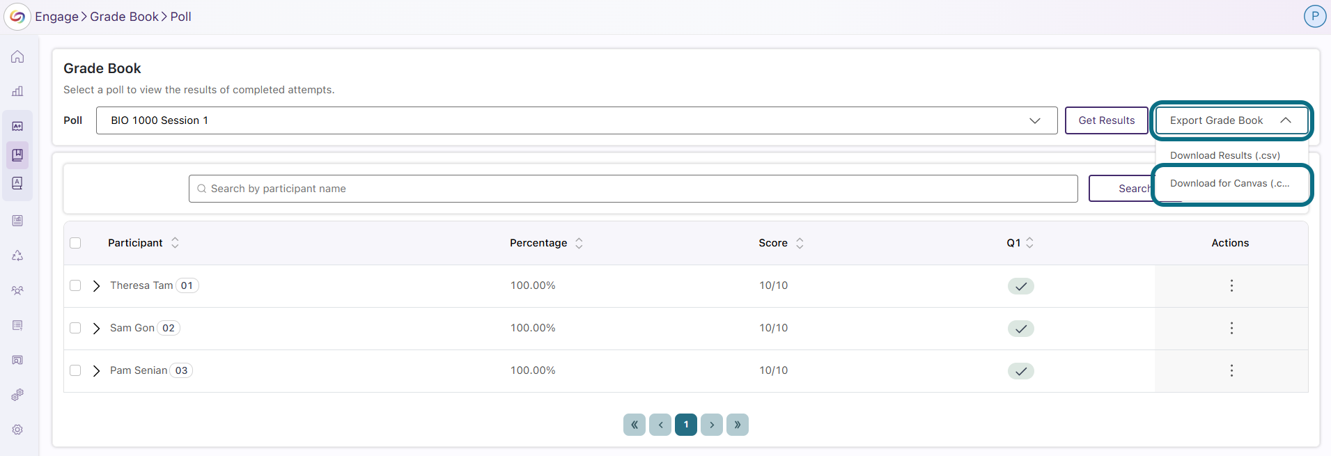 Exportation du bulletin de notes dans Engage