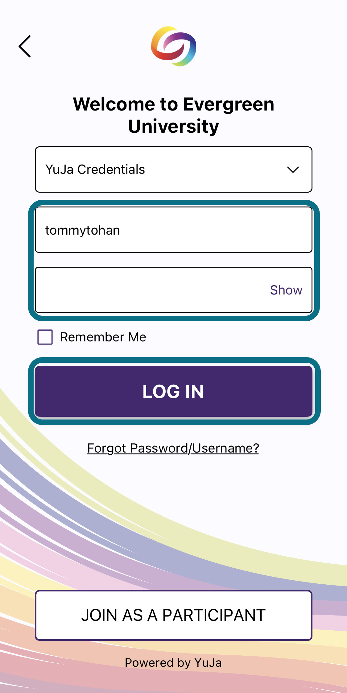 Application Engage, appuyer sur SE CONNECTER
