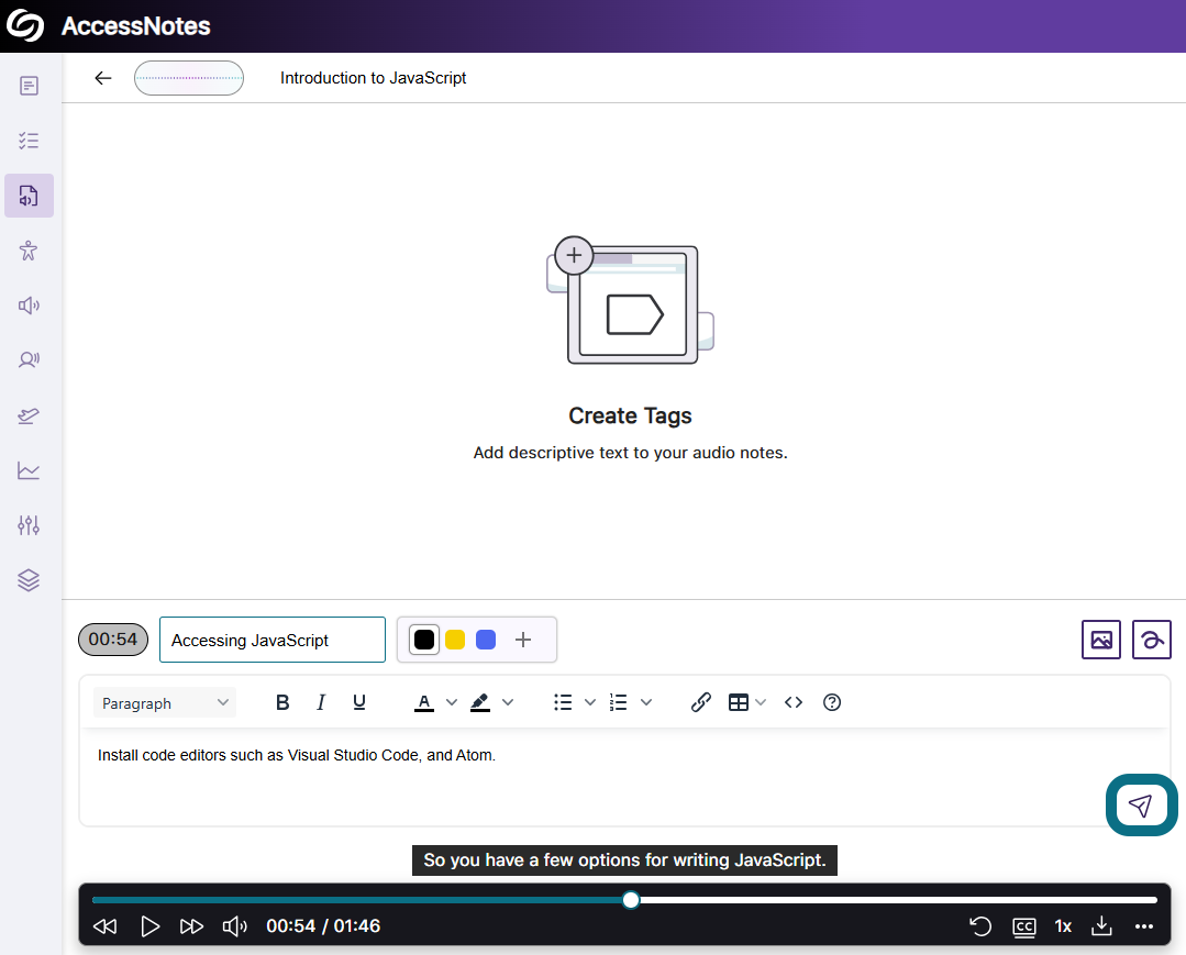 La page AccessNotes dans Panorama, avec le bouton Soumettre mis en évidence.