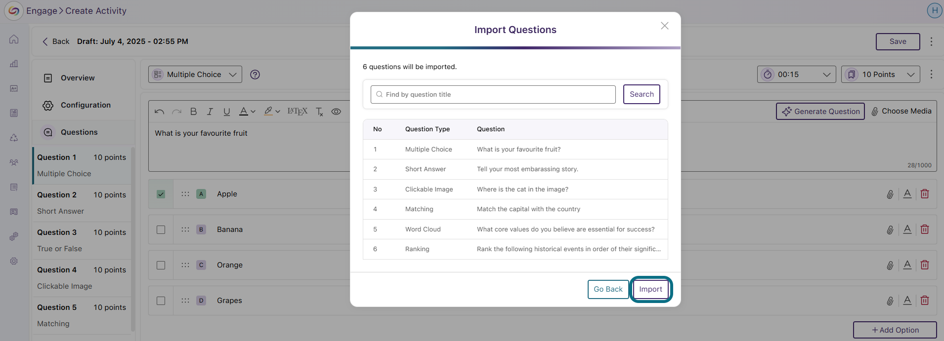 Importation d'un fichier CSV dans Engage