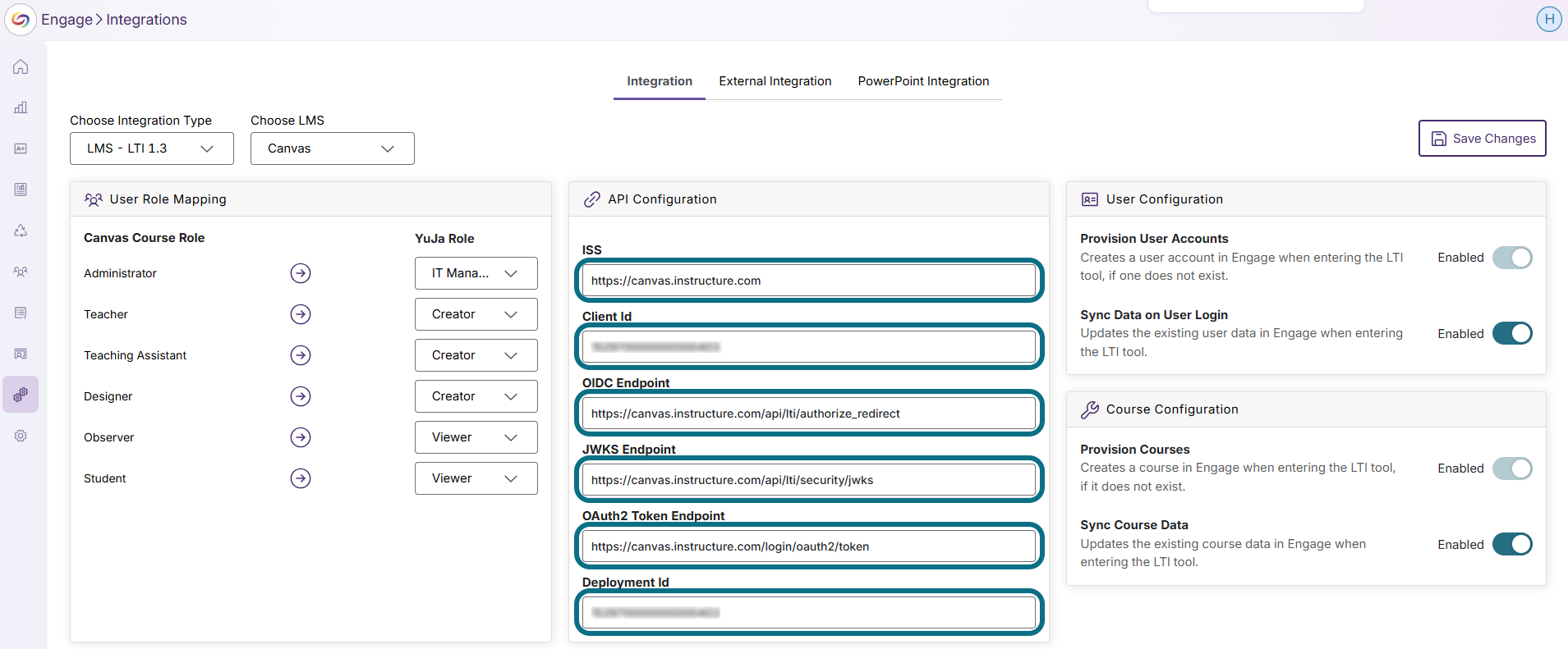 Configuration de l'outil dans Engage