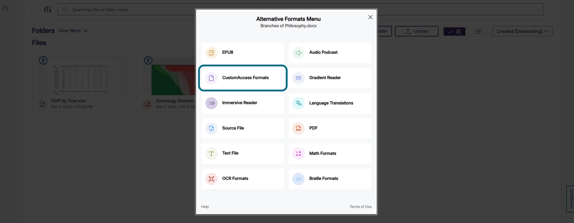 Panorama avec Formats CustomAccess entouré