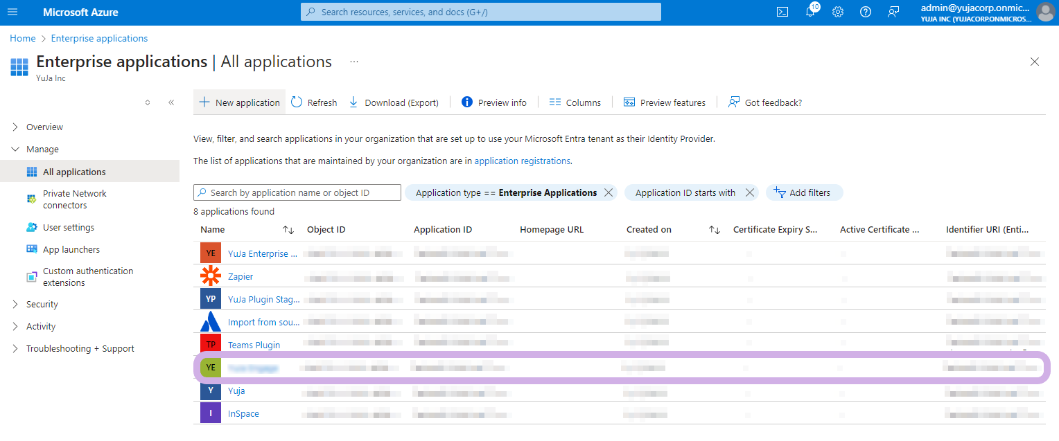 Azure : toutes les applications
