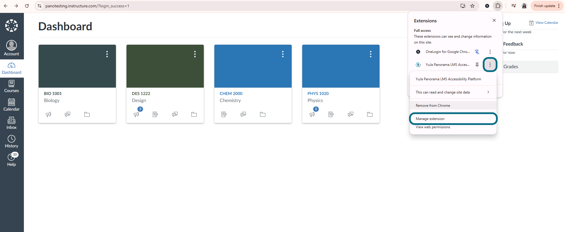 Plus d'actions et Gérer l'extension dans Chrome