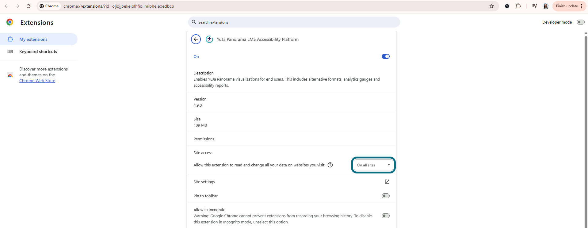 Accès au site dans Chrome