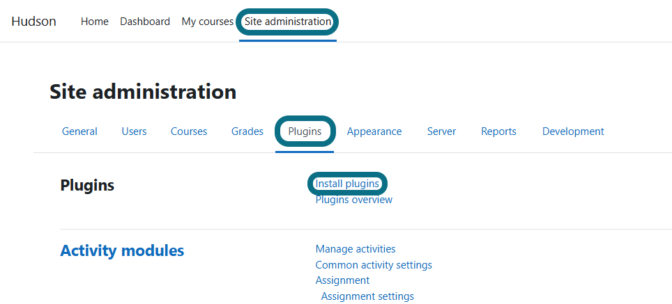 L'option Installer des extensions est affichée parmi les onglets d'extensions de l'administration du site.