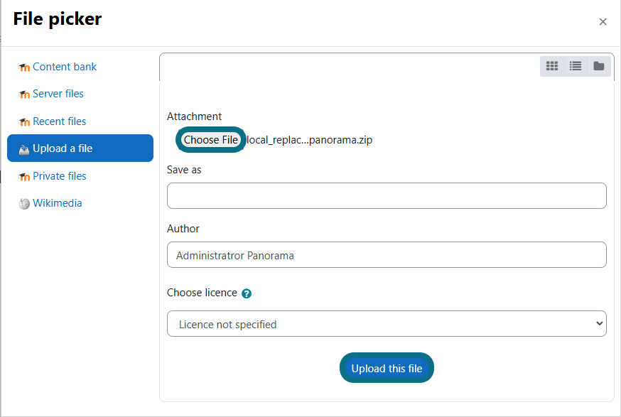 La fenêtre de sélection de fichier indique que l'extension Moodle a été choisie.
