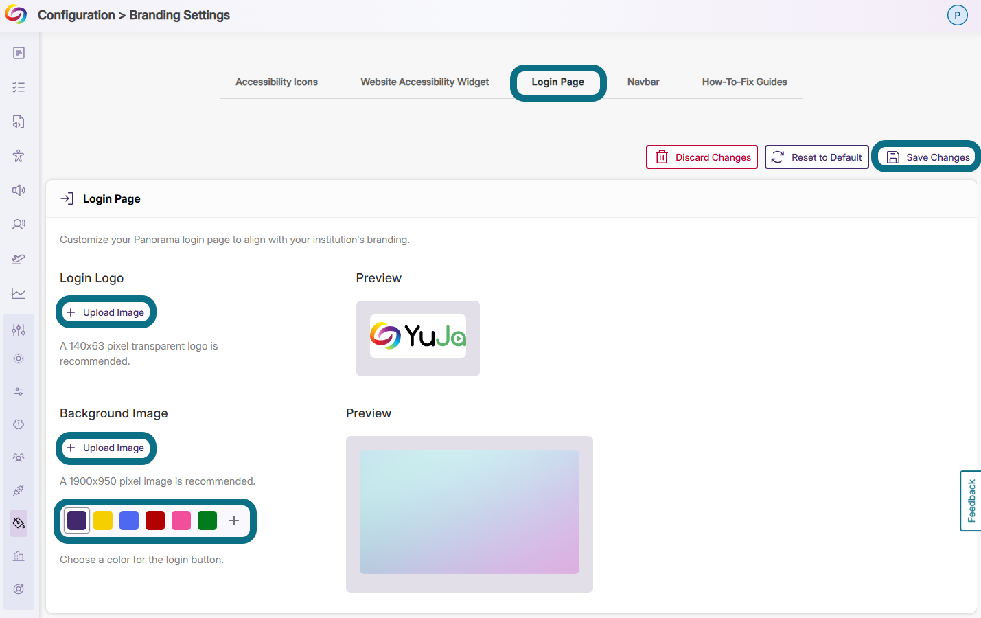 une image montrant les paramètres de marque de la page de connexion dans Panorama.