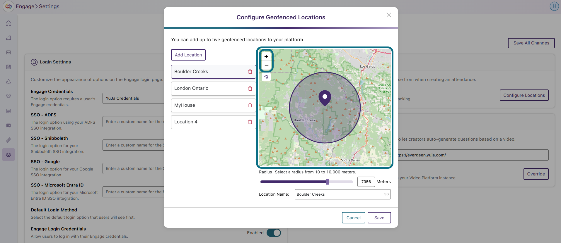 Confirmation de votre emplacement dans Engage
