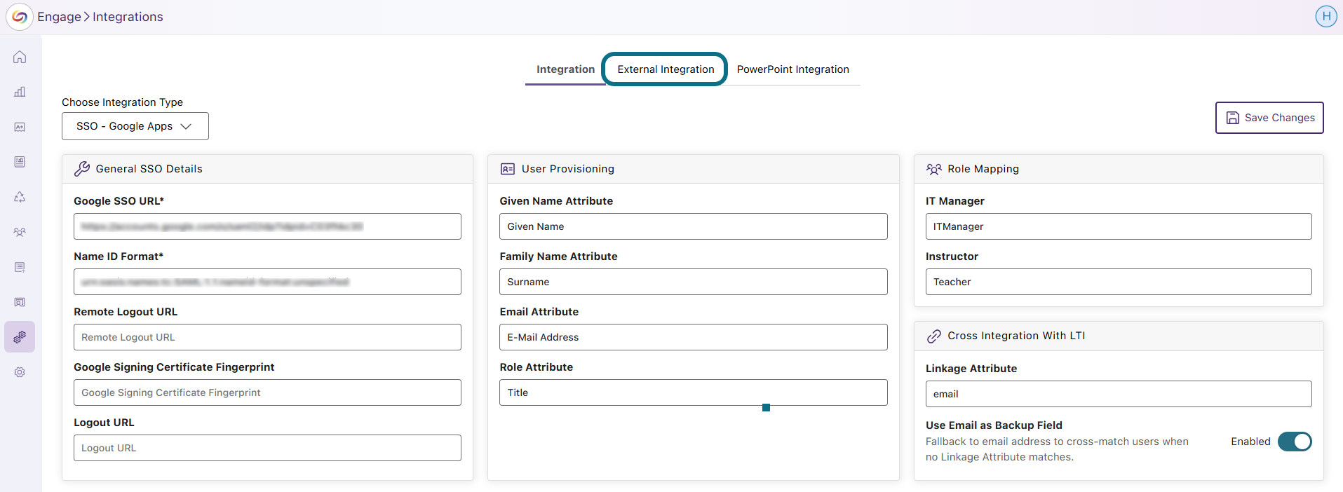 Engage : sélection de Intégration externe