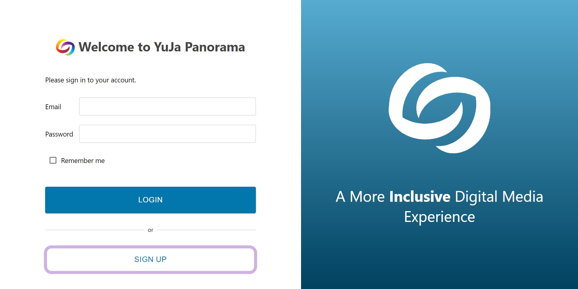 The Panorama Management Portal login Page.