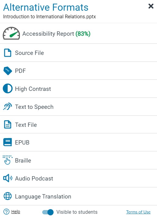 Accessing Panorama Accessibility Formats in Instructure Canvas YuJa